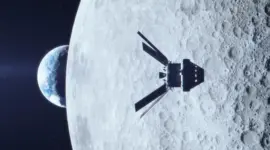 Ilustrasi pesawat ruang angkasa yang membawa manusia dalam misi Artemis terbang di sekitar Bulan. Foto: NASA